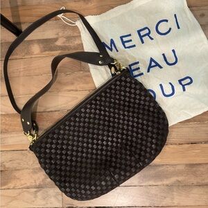 Clare V - Moyen Woven Leather & Suede Messenger Bag Chocolate Brown